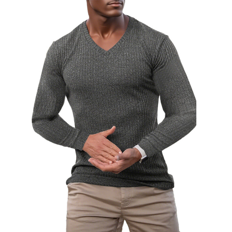 Herren elegantes V-Ausschnitt Pullover aus strukturiertem Strickmaterial Krohn-e