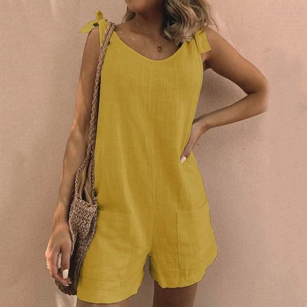 KROHN-E Damen Playsuit mit Schleifenträgern Taschen verstellbar
