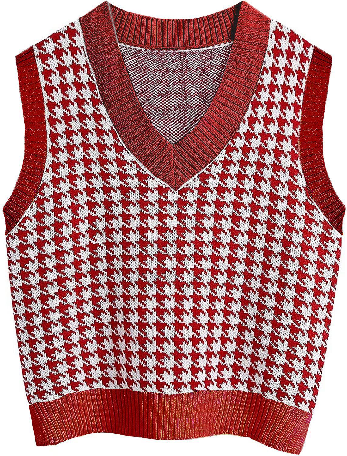 Damen ärmellose Strickweste mit modernem Hahnentrittmuster Krohn-e