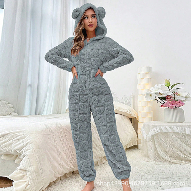 Damen Gemütlicher Fleece-Overall mit Kapuze Krohn-e