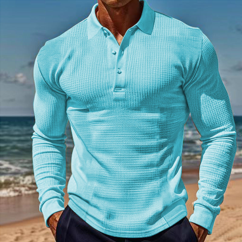 Herren eleganter Langarm-Polo mit Knopfleiste und strukturiertem Design Krohn-e