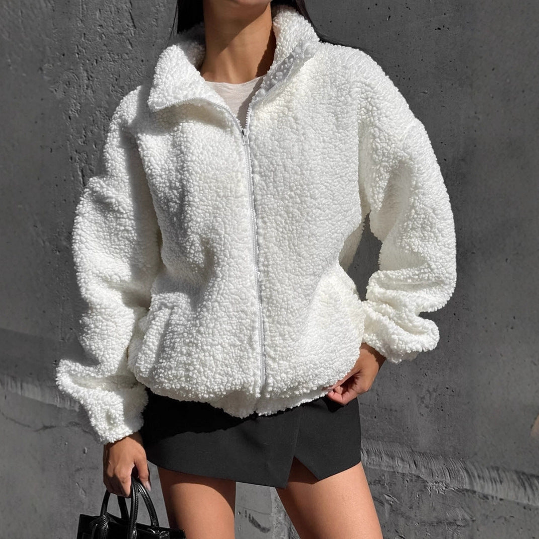 Damen Teddyjacke mit hohem Kragen und voluminösen Ärmeln Krohn-e