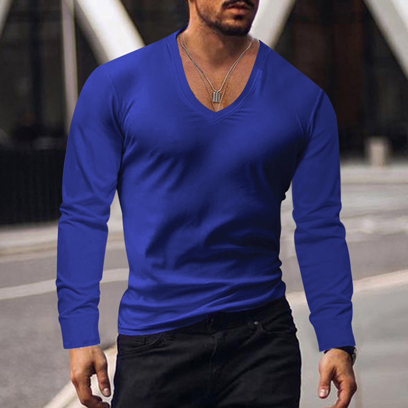 Herren V-Ausschnitt Langarmshirt aus weichem Baumwollmix mit figurbetonter Passform Krohn-e