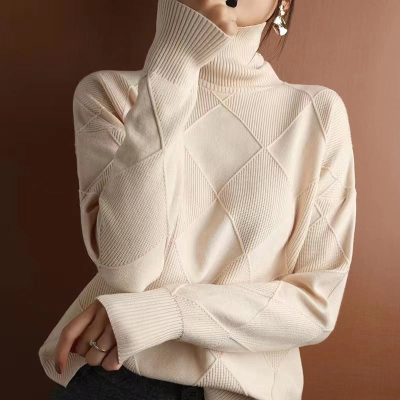 Damen Grobstrickpullover mit schickem Rollkragen und strukturiertem Muster Krohn-e