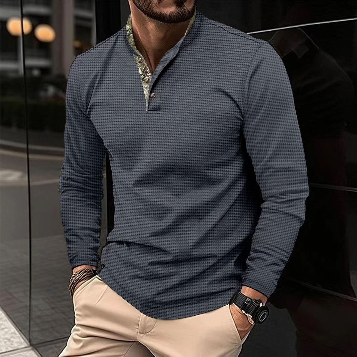 Herren Langarmhemd mit modernem Stehkragen und elegantem Design Krohn-e