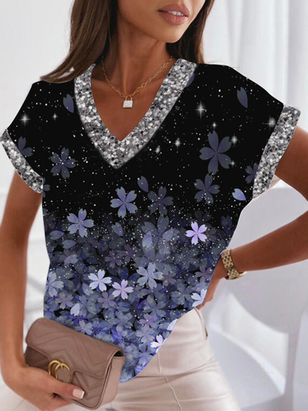 Fudus modisches T-Shirt mit V-Ausschnitt und Fledermausärmeln