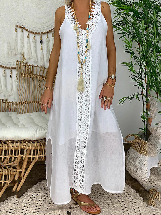 Damen Maxi-Strandkleid mit elegantem Spitzenbesatz und seitlichen Schlitzen Krohn-e