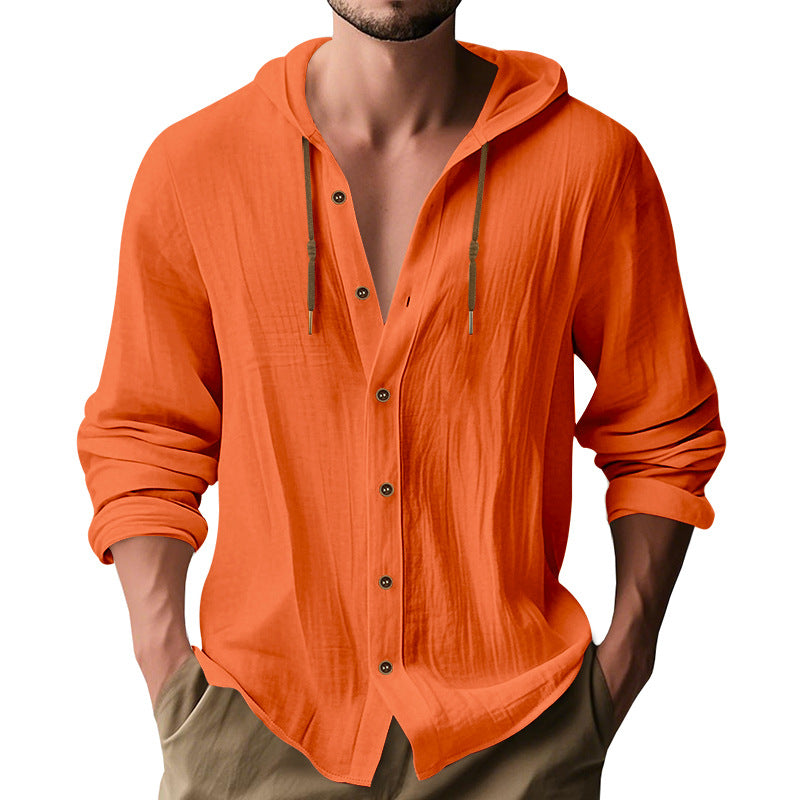 Herren lässiges Kapuzenshirt aus atmungsaktiver Baumwolle mit Knopfleiste und verstellbarem Kordelzug Krohn-e
