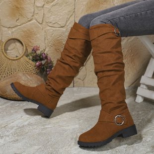 Damen Overknee-Stiefel aus weichem Wildleder mit dekorativem Schnallen-Detail Krohn-e