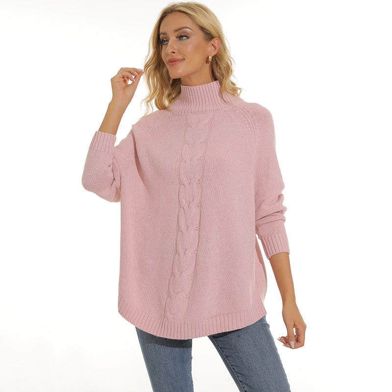 Damen Grobstrickpullover mit hohem Kragen und modernem Zopfmuster Krohn-e