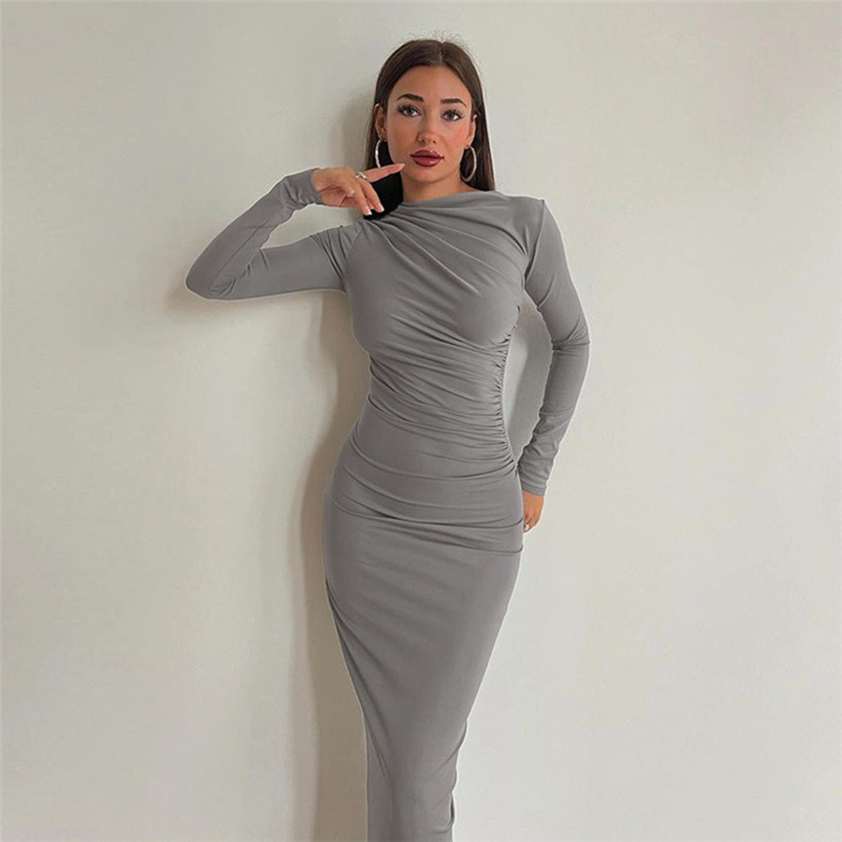 Damen Elegantes Wickelkleid mit langen Ärmeln und figurbetonendem Schnitt Krohn-e