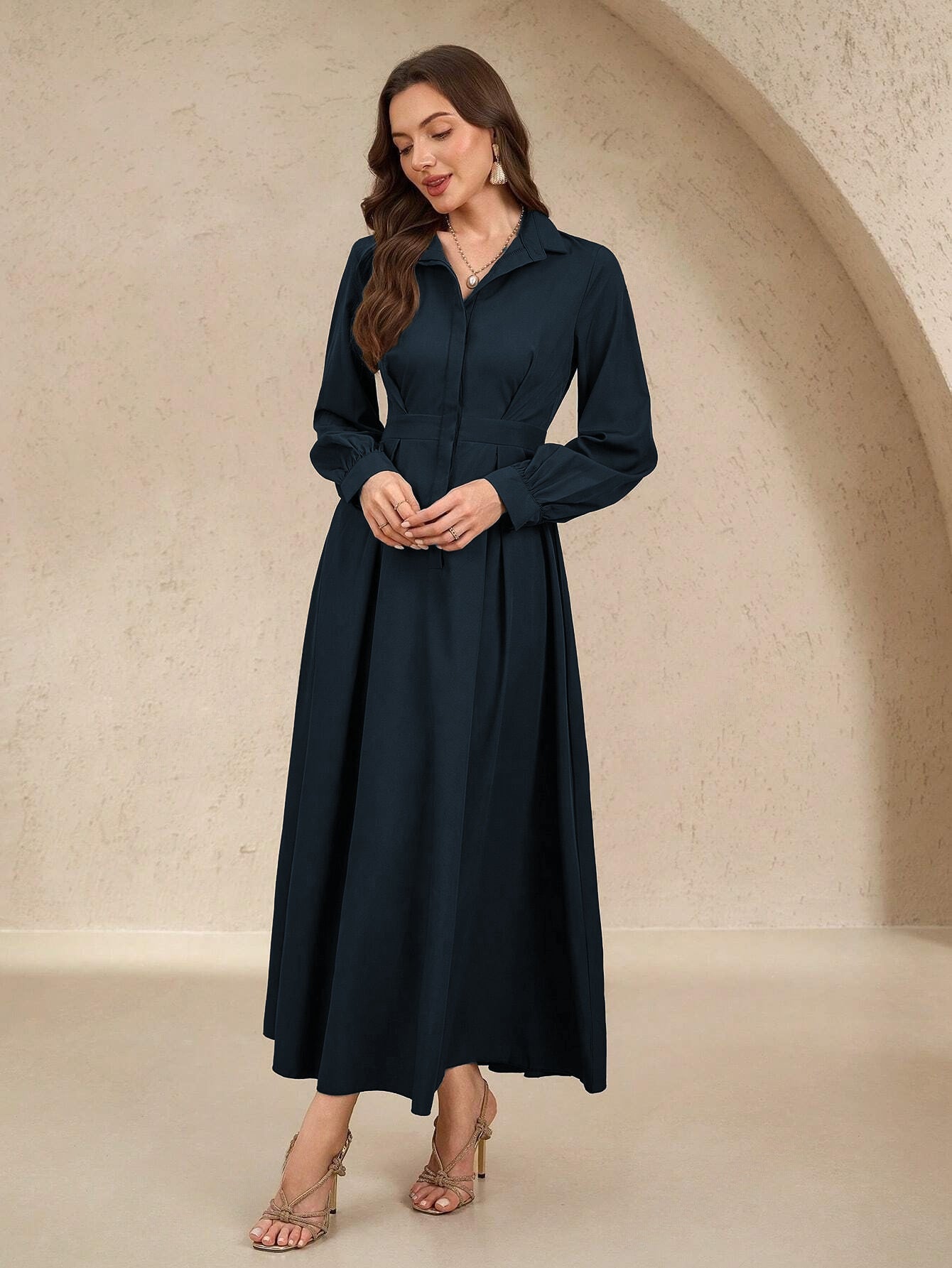 Damen Elegantes Hemdblusenkleid mit schwingendem Rock und praktischen Taschen Krohn-e