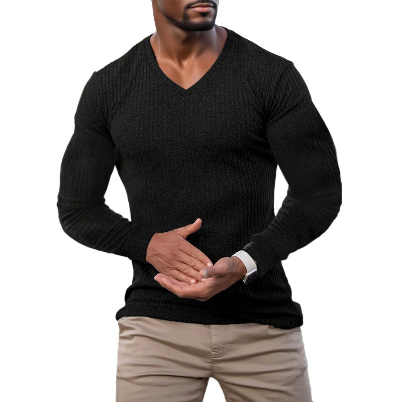 Herren elegantes V-Ausschnitt Pullover aus strukturiertem Strickmaterial Krohn-e