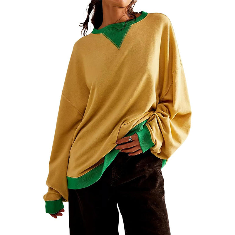 Damen lässiges Sweatshirt mit V-Ausschnitt und Kontrastbündchen Krohn-e