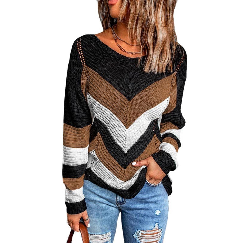 Damen Lässiger Strickpullover mit Chevron-Muster und luftigem Schnitt Krohn-e