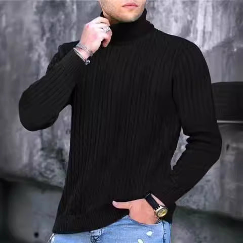 Herren Strickpullover mit modernem Rippmuster und hohem Kragen Krohn-e