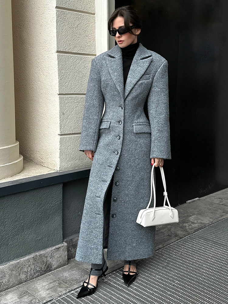 Damen eleganter Wollmantel mit strukturiertem Design und praktischen Taschen Krohn-e