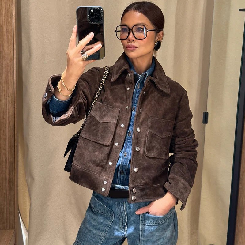 Damen Modische Wildlederjacke mit seitlichen Taschen Krohn-e