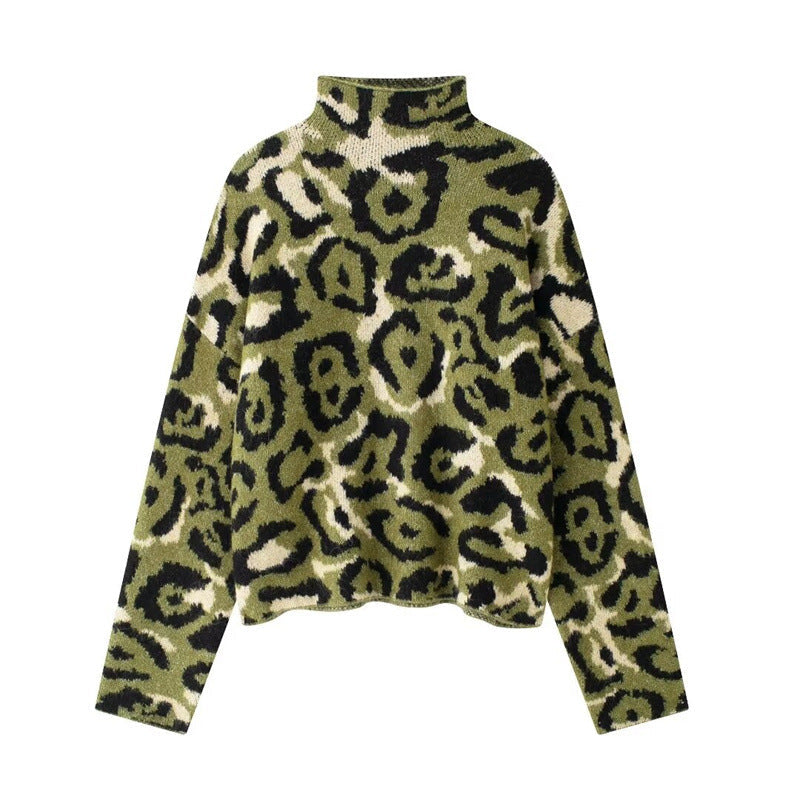 Damen Weicher Pullover mit Leopardenmuster und hohem Kragen Krohn-e