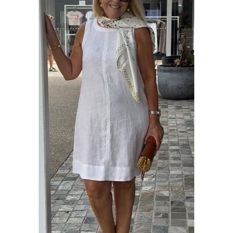 Einfarbiges Rundhals-Casual-Kleid von Fudus