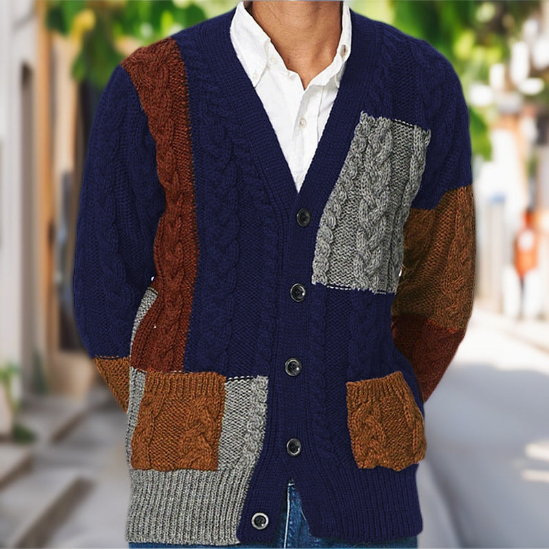Herren Grobstrick Cardigan mit farbigen Akzenten und praktischen Taschen Krohn-e