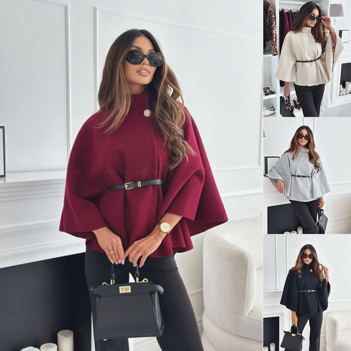 Damen Cape-Jacke mit stylischem Gürtel und eleganter Struktur Krohn-e