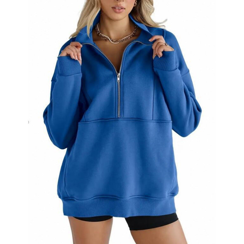 Damen Sweatshirt mit halbem Reißverschluss und oversized Schnitt Krohn-e