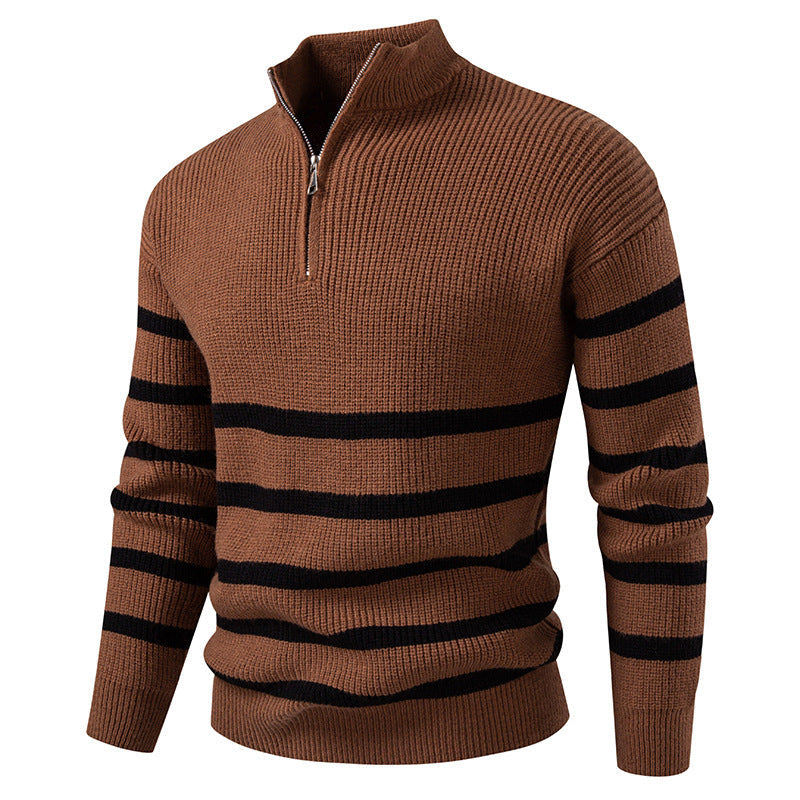 Herren Strickpullover mit modernem Halbreißverschluss und gestreiftem Design Krohn-e
