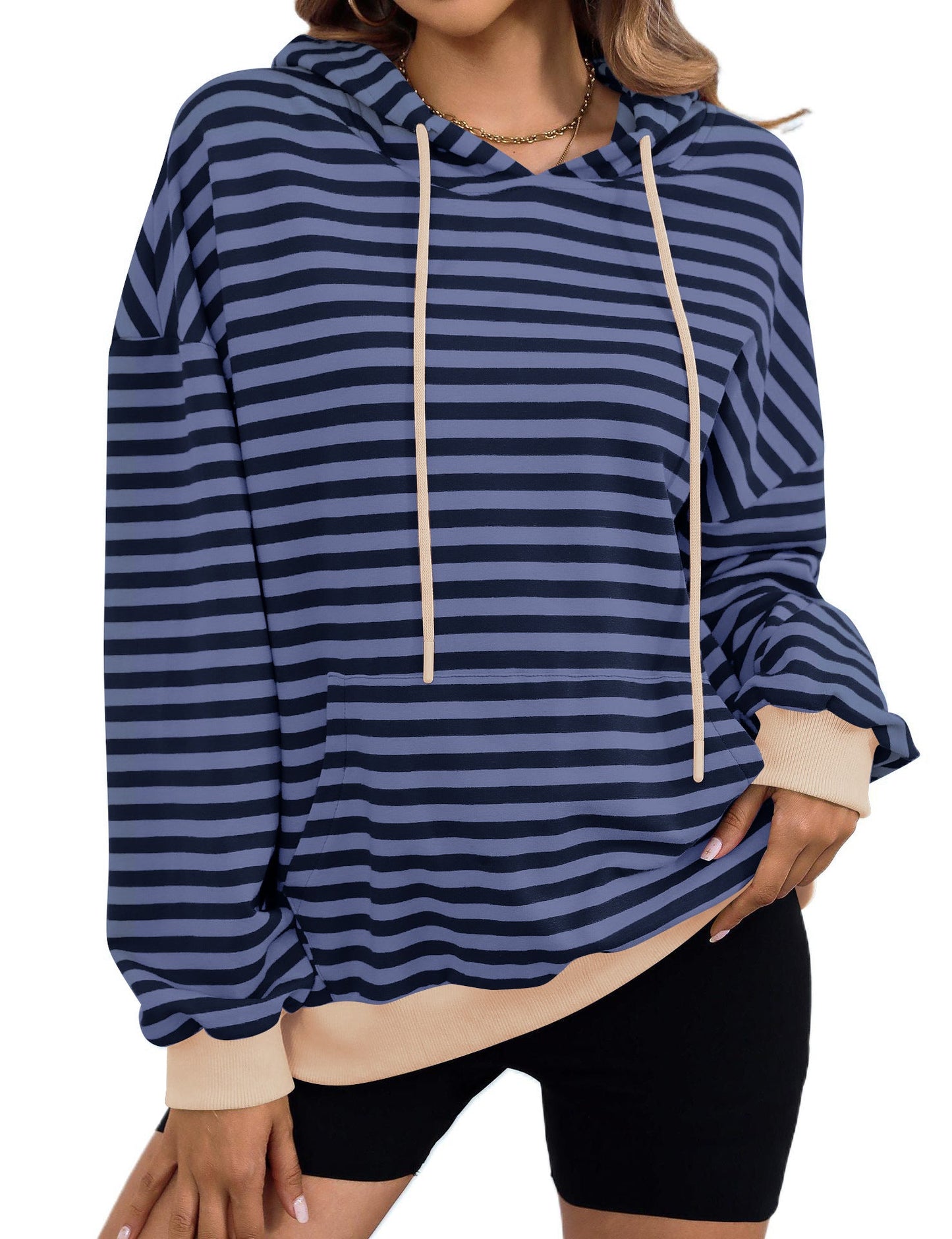 Damen gestreifter Kapuzenpullover mit stylischer Kängurutasche Krohn-e