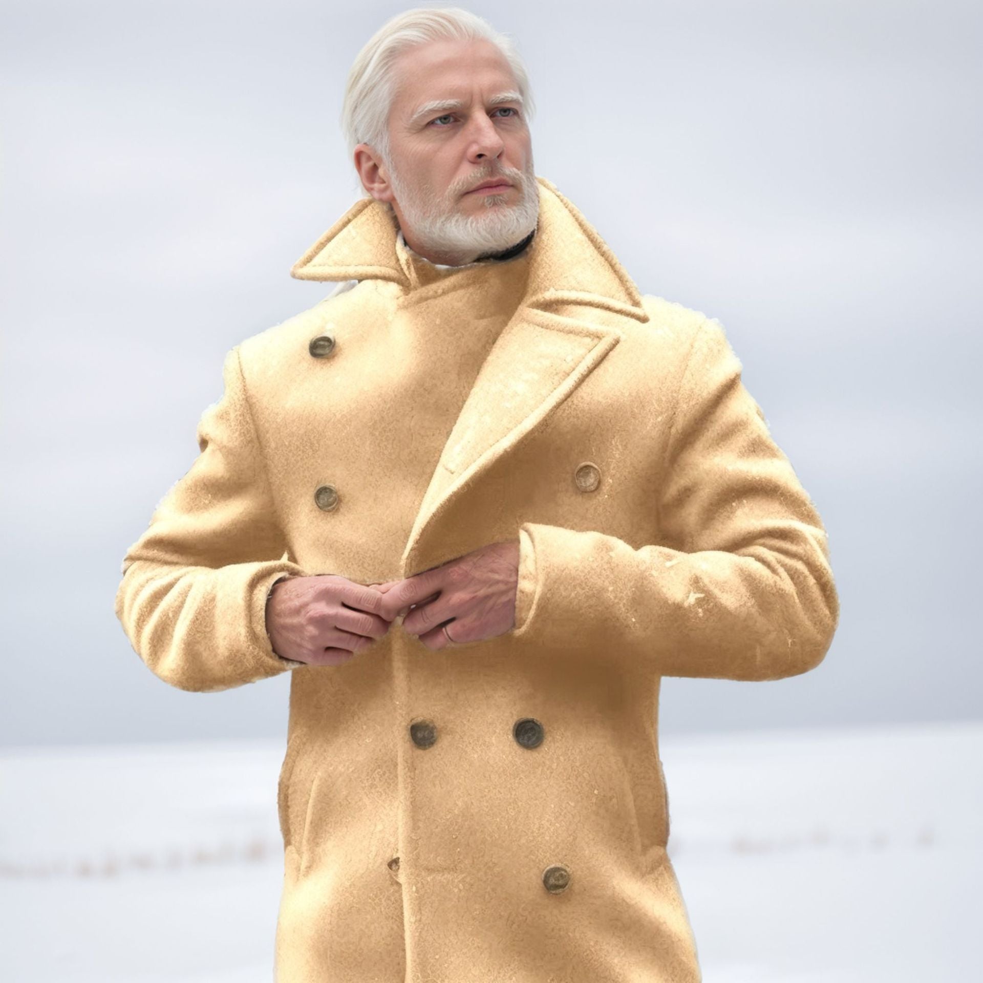 Herren eleganter doppelreihiger Wollmantel mit strukturiertem Obermaterial Krohn-e