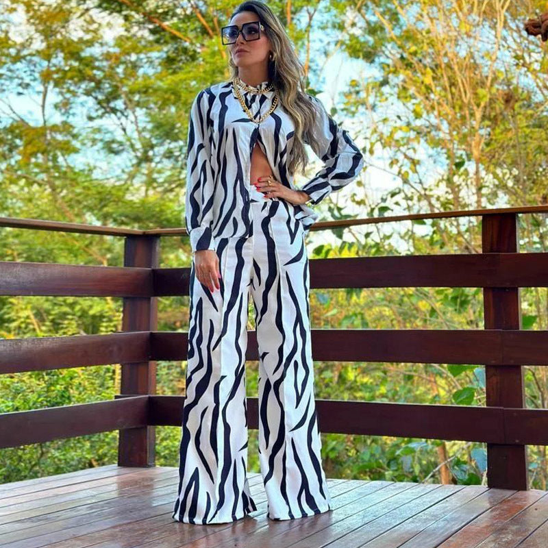 Fudus Damen Zweiteiler: Bedrucktes Shirt und Weite Hose