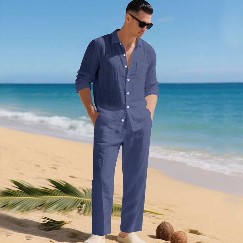 Herren leichtes Leinen-Outfit mit stilvollem Hemd und eleganter Hose Krohn-e