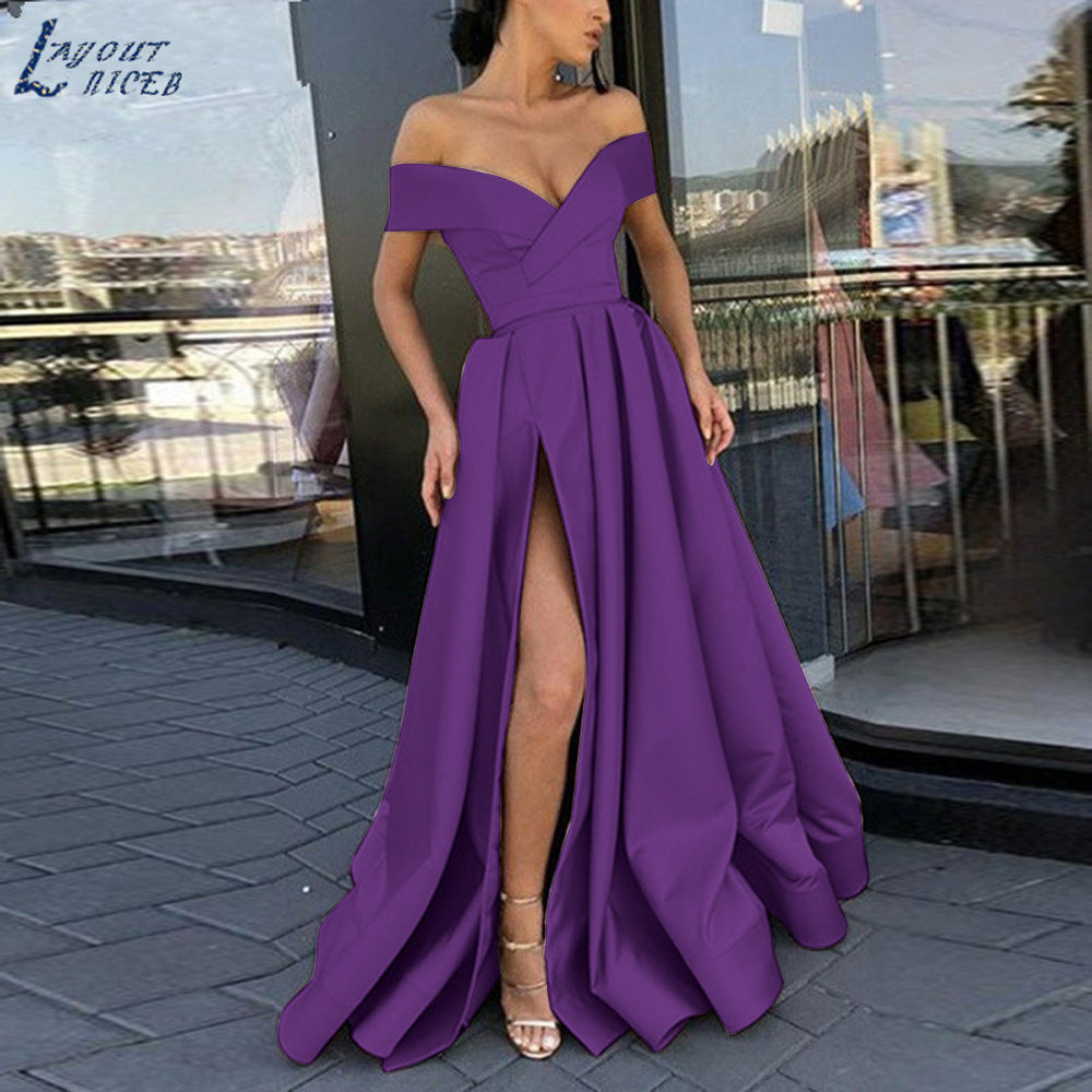 Fudus Satin Kleid mit tiefem V-Ausschnitt, mehrfarbig und glamourös