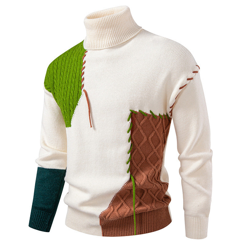 Herren Rollkragenpullover mit geometrischem Zopfmuster und kontrastierenden Akzenten Krohn-e