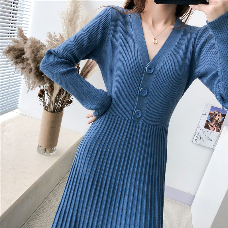 Damen Strickkleid mit Knopfverschluss und gerippter Struktur Krohn-e