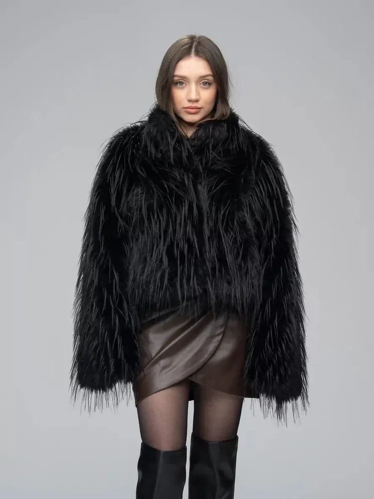 Damen Trendige Kunstfelljacke mit eleganten Fransen Krohn-e