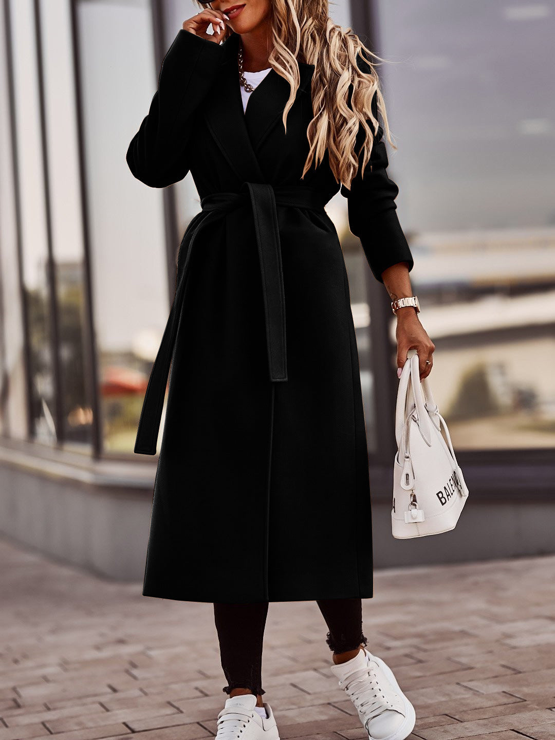 Krohn-e | Mantel - Langer Wollmix - Eleganter Schnitt mit Gürtel - Klassisches Trenchcoat-Design