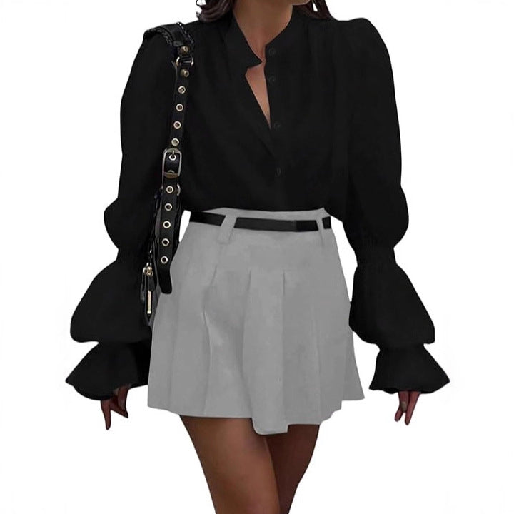 Damen Bluse mit eleganten Puffärmeln und zeitlosem Stehkragen Krohn-e
