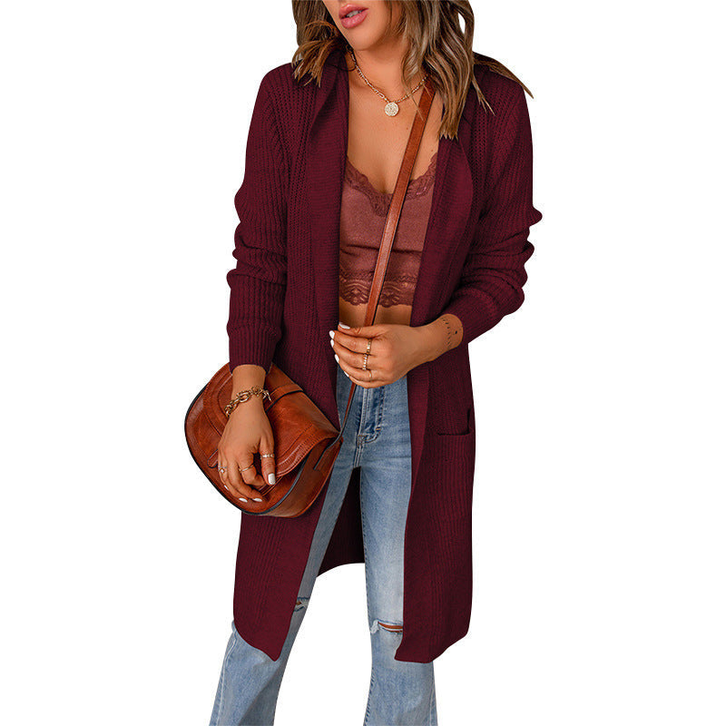 Damen lange Strickjacke mit offenen Kanten und Taschen Krohn-e