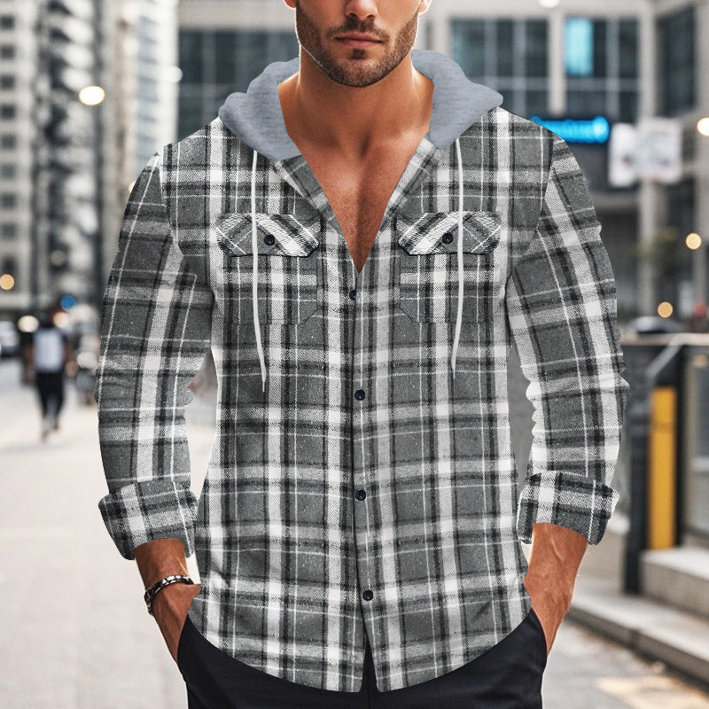 Herren Karierte Hemdjacke mit Kapuze und praktischen Taschen Krohn-e
