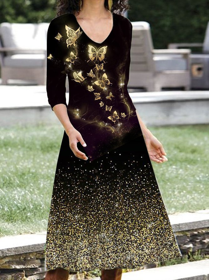 Fudus lässiges Kleid mit Rundhalsausschnitt und Dreiviertelärmeln