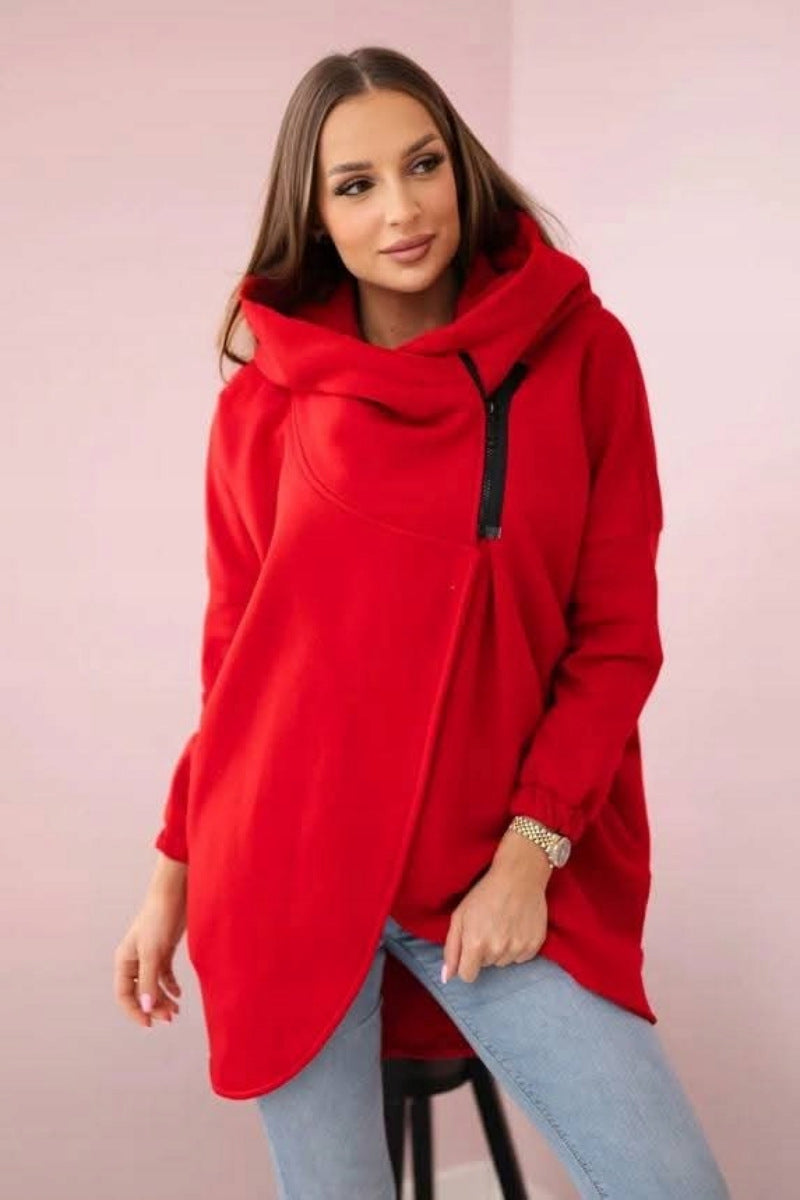 Krohn-e | Asymmetrische Reißverschluss Kapuzenfleece Sweatjacke