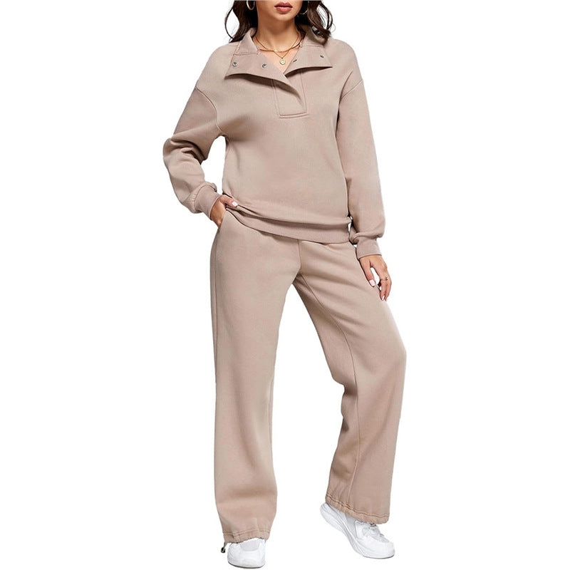 Damen Bequemes Freizeit-Set mit Stehkragen und weiten Hosen Krohn-e
