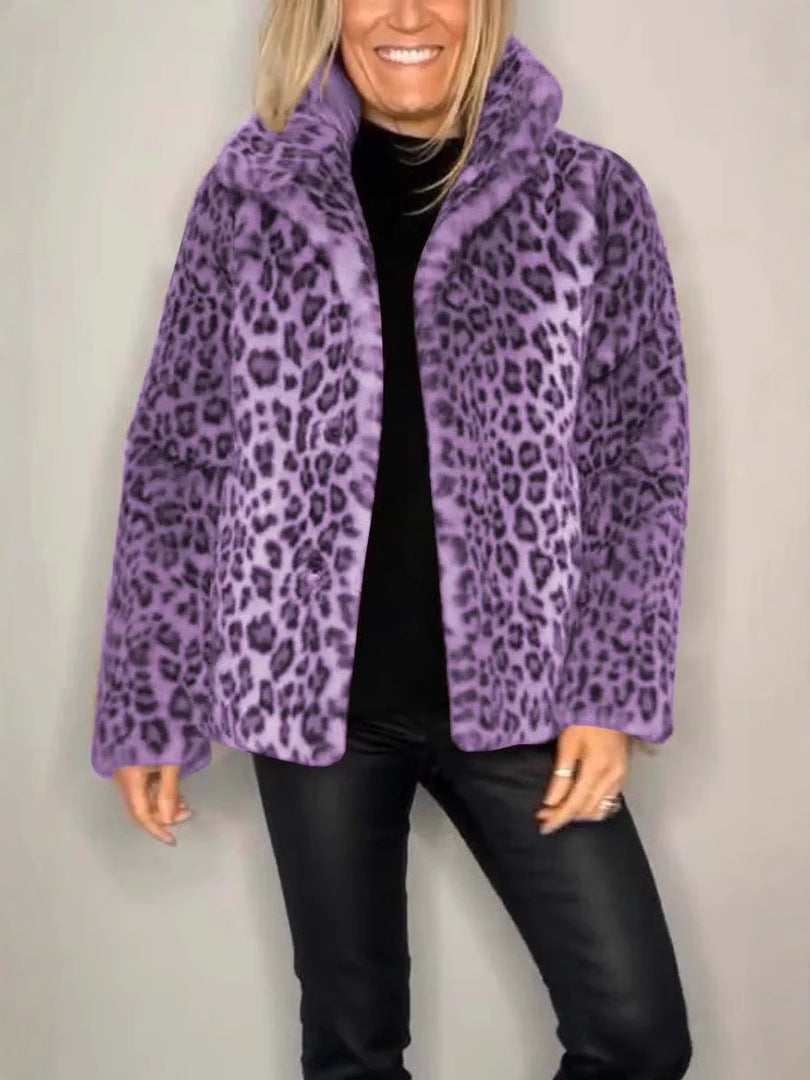 Krohn-e | Mantel - Kunstpelz - Oversized Fit - Reverskragen - Leopardenprint