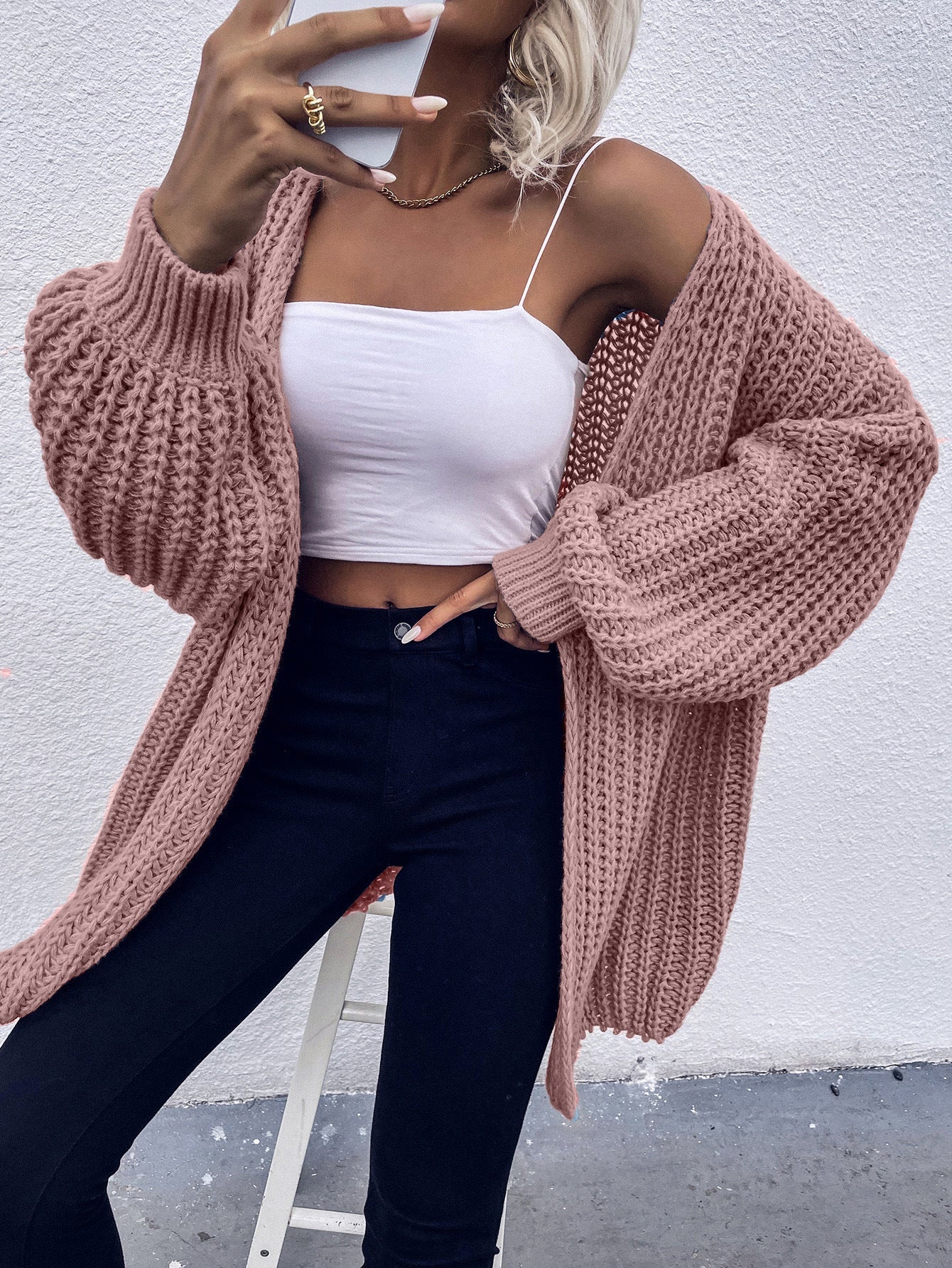 Damen Grobstrickjacke mit voluminösen Ärmeln und offener Front Krohn-e