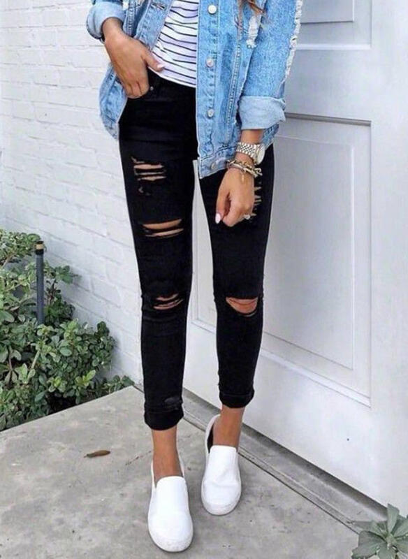 Damen Skinny Jeans mit modischen Rissen Krohn-e