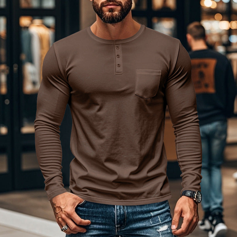 Herren Langarmshirt mit Knopfleiste und Brusttasche Krohn-e