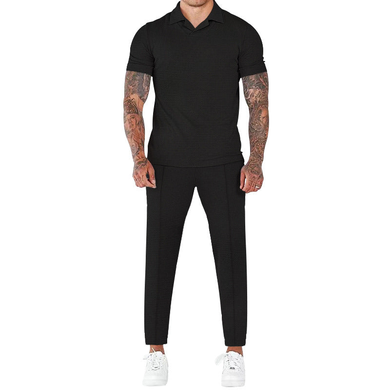 Herren elegantes Kurzarm-Hemd- und Hose-Set mit strukturiertem Design und komfortabler Passform Krohn-e