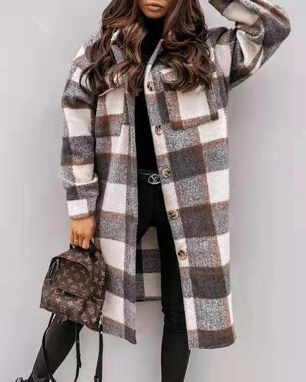 Damen Karierter Oversized-Hemd-Mantel mit praktischen Taschen Krohn-e