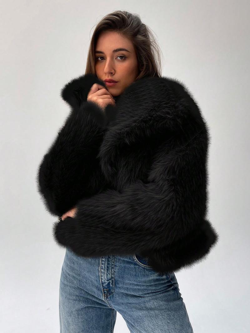 Damen Modischer Kunstpelz-Cropped-Jacke mit voluminösen Ärmeln Krohn-e